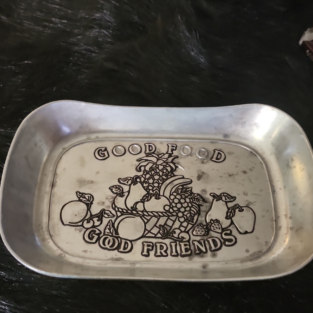 Silver Tray with Good Food Good Friends Design. WILTON ARMETALE.